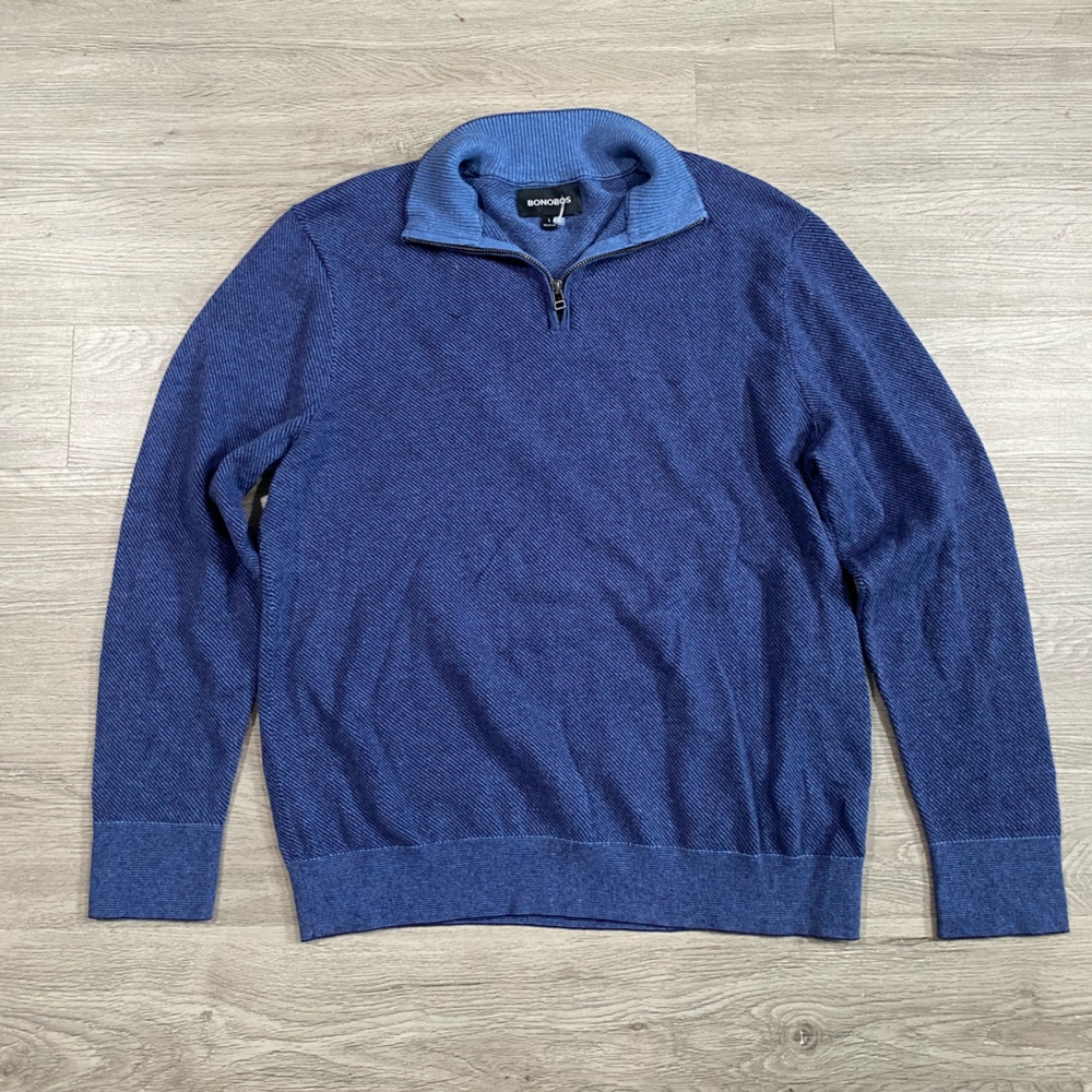 Men’s‎ Blue Bonobos Cotton Cashmere Quarter Zip Pullover Sweater Knit